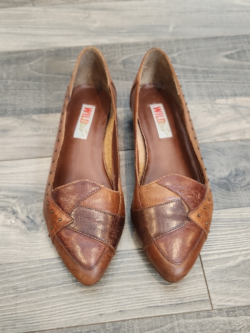 Vintage 90s Wild Pair Brown Leather Pointed Flats Size 7